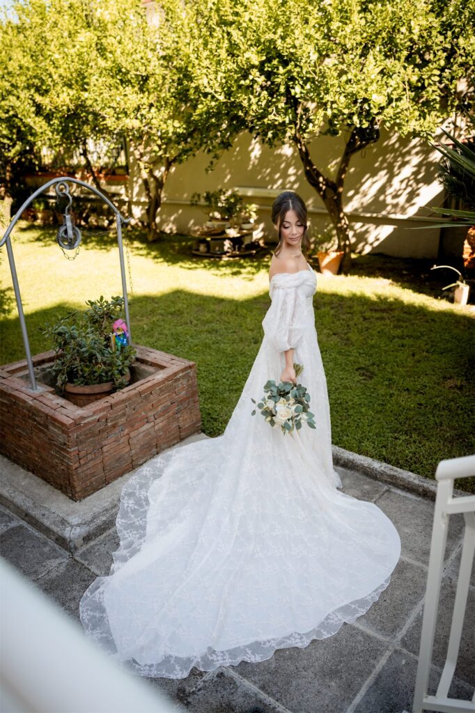 Preparativi della sposa Giulia prima del matrimonio a Villa Althea